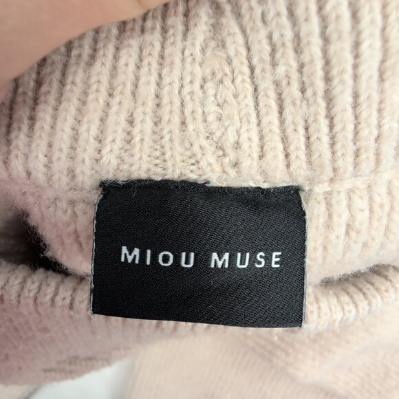 Miou Muse Ribbed Knit Wide Leg Pants M Beige - Picture 4 of 10